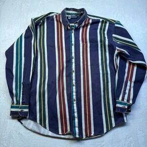 VTG 90s Stockton Vertical Stripe Button Down Preppy Style Shirt Sz Lg